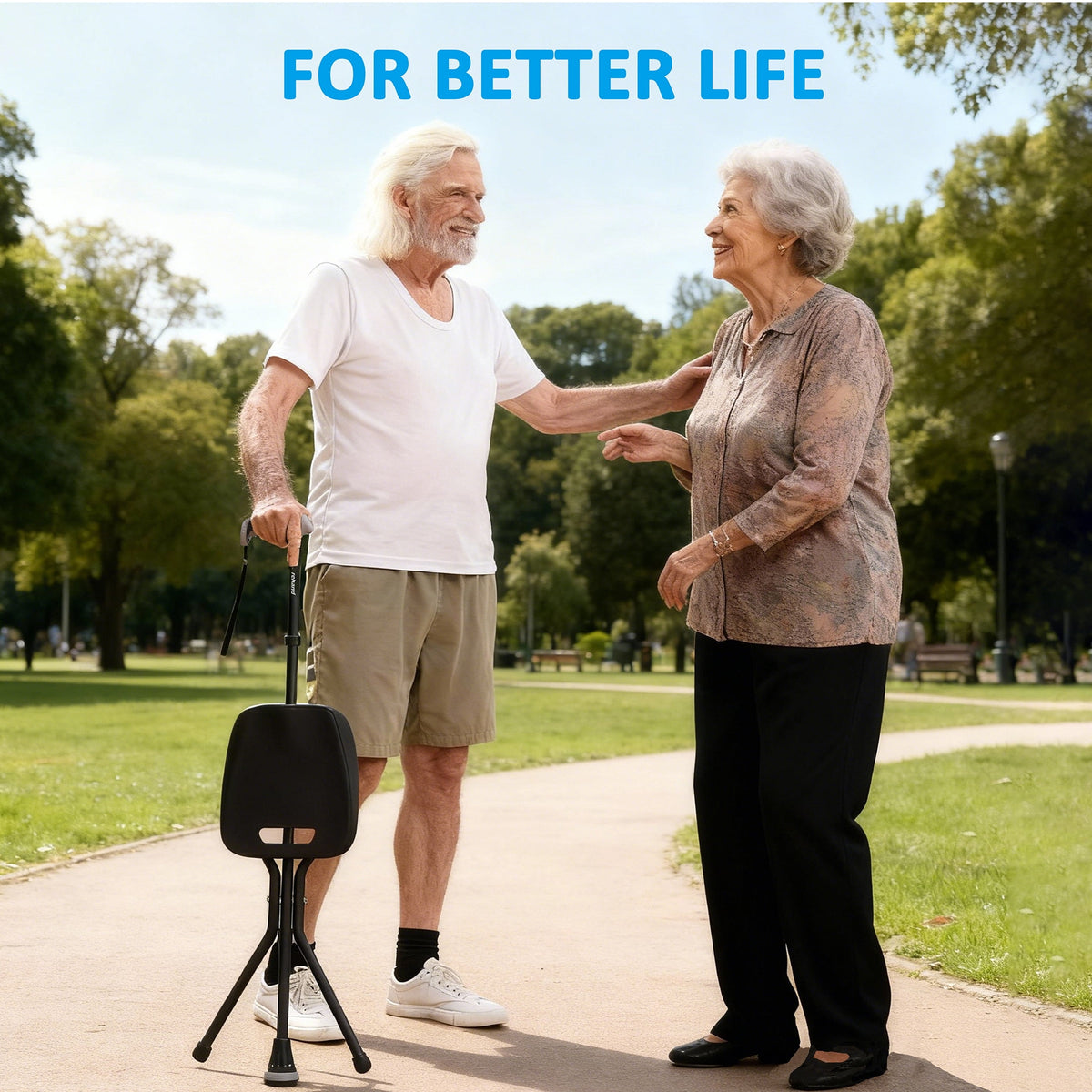 Rehand Walking Cane with Seat, Folding Adjustable Lightweight,Black