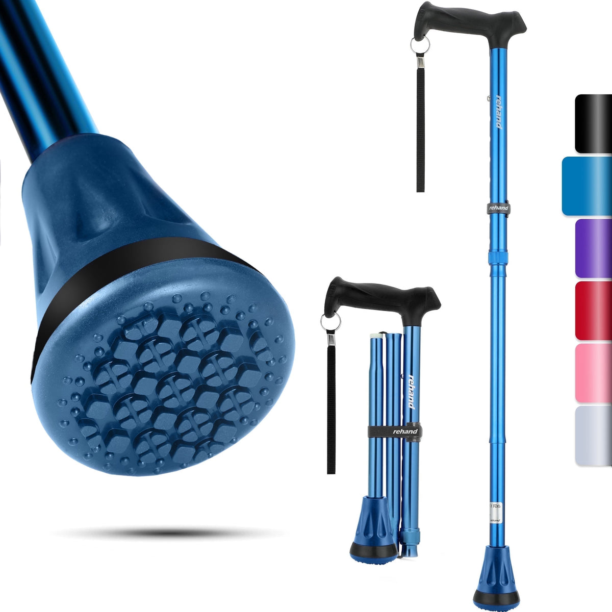 Rehand Foldable Adjustable Folding Cane for Women, Men, and Seniors, Blue