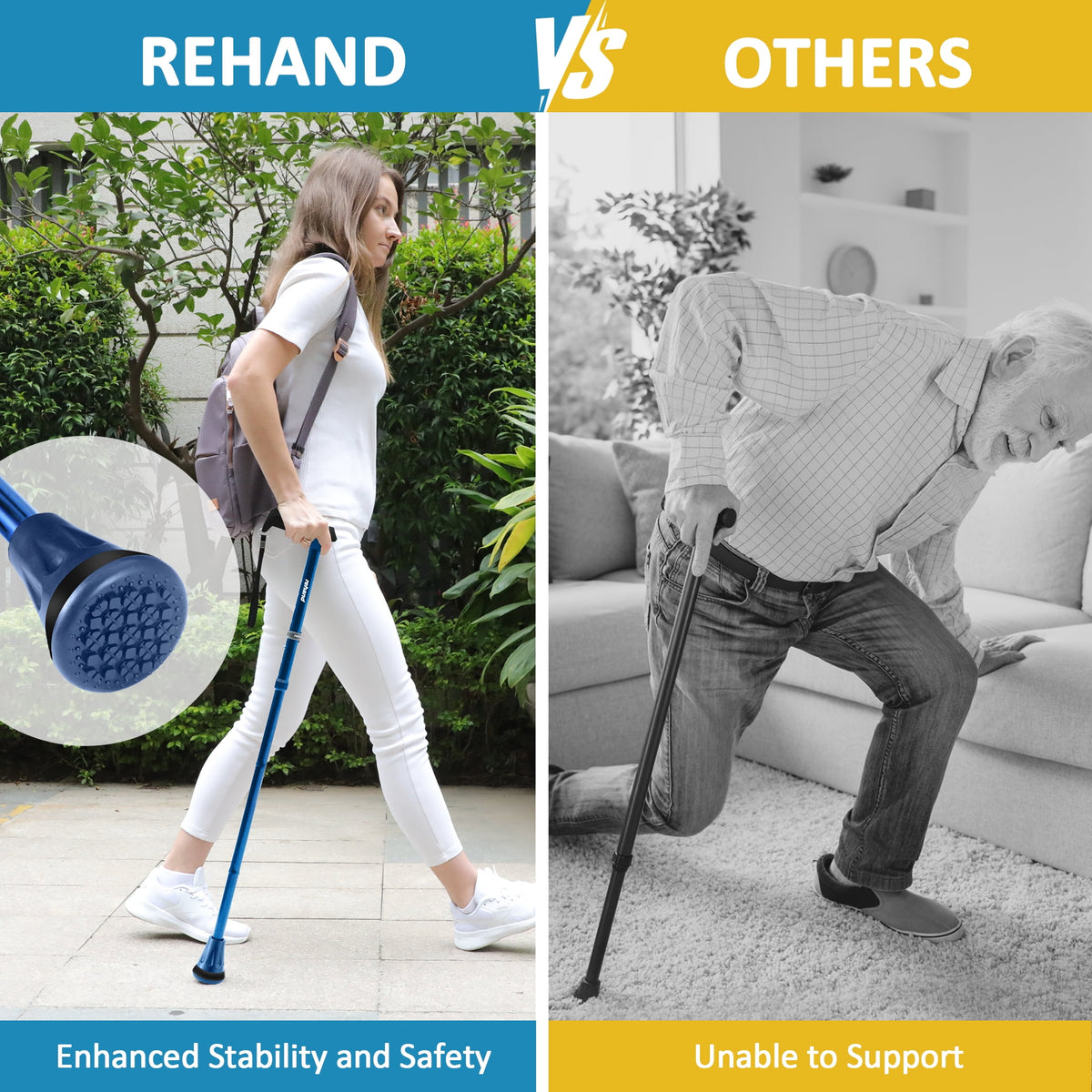 Rehand Foldable Adjustable Folding Cane for Women, Men, and Seniors, Blue