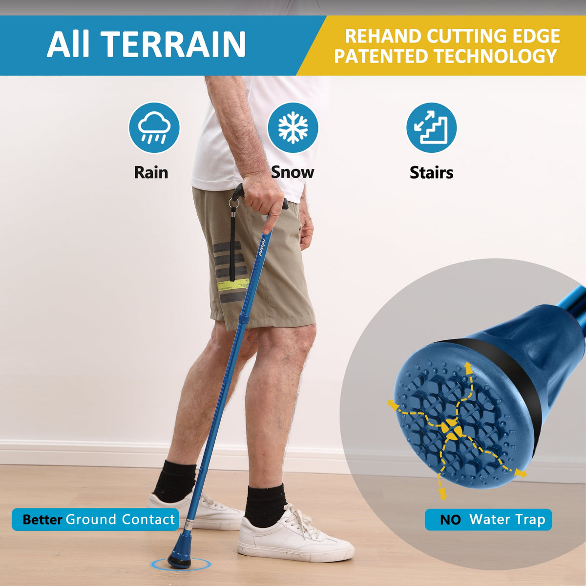 Rehand Foldable Adjustable Folding Cane for Women, Men, and Seniors, Blue