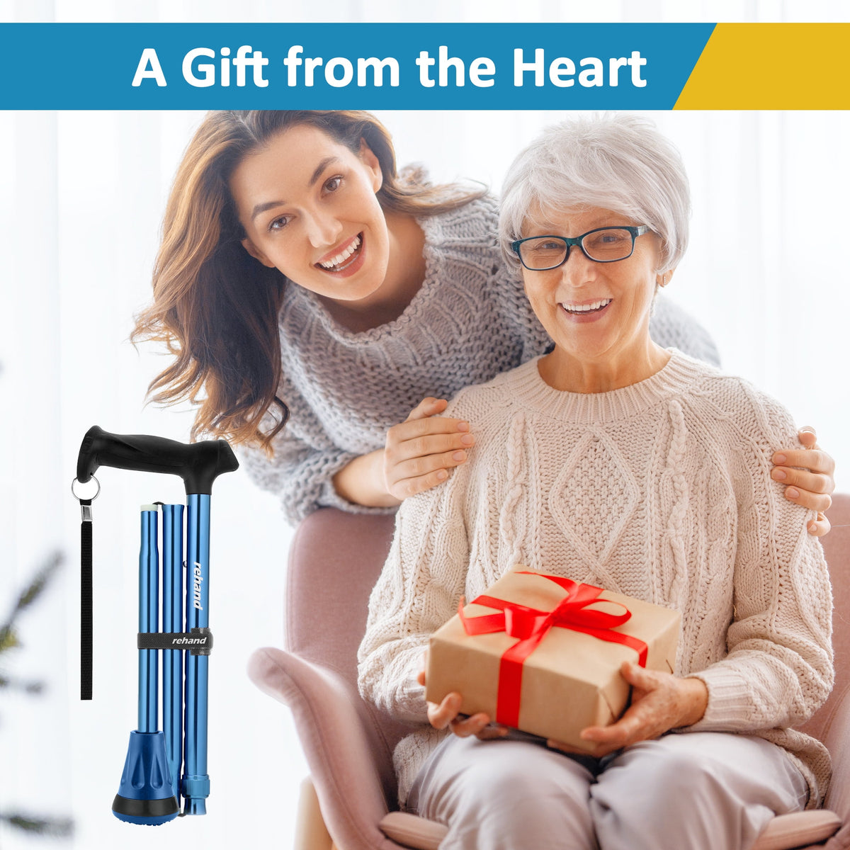 Rehand Foldable Adjustable Folding Cane for Women, Men, and Seniors, Blue