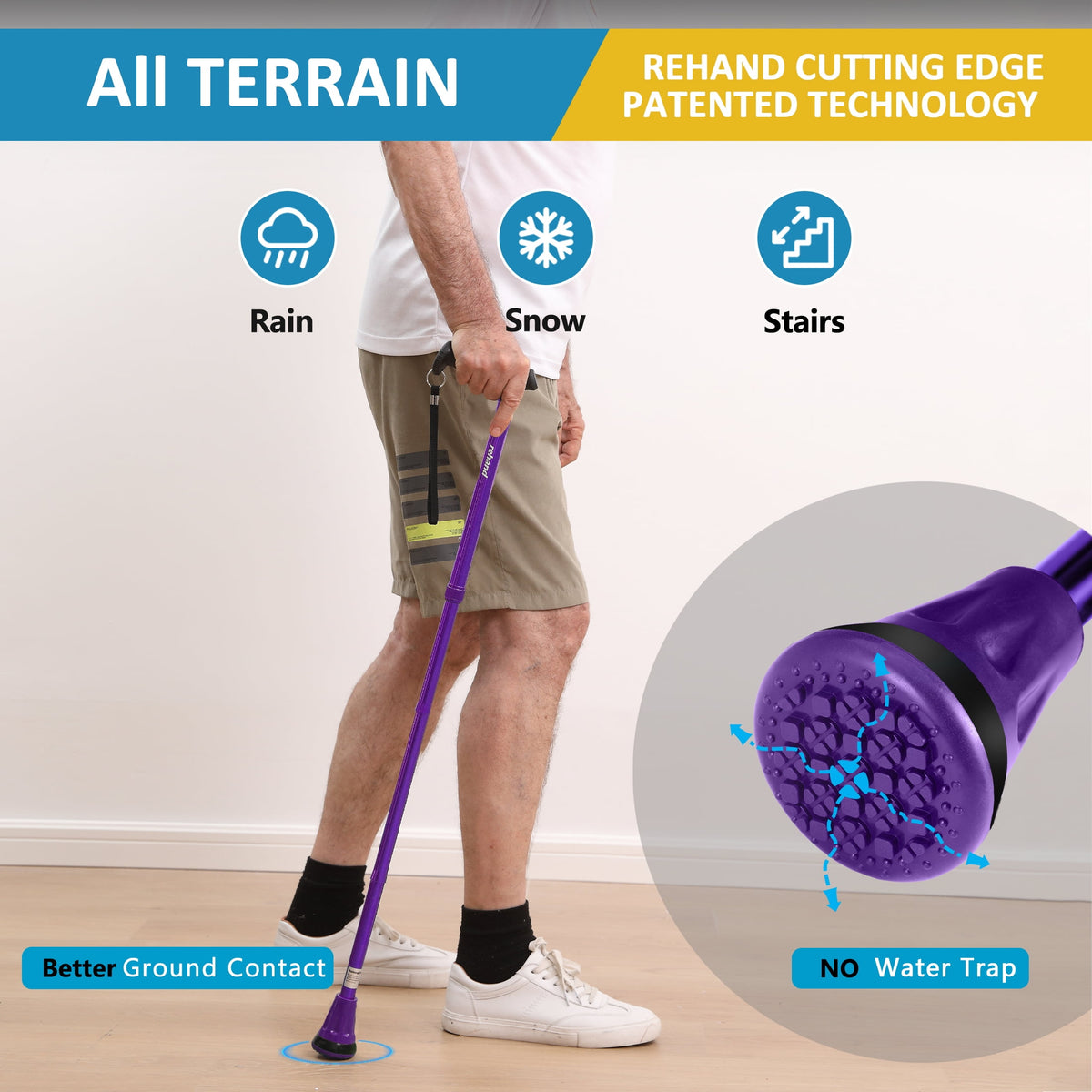 REHAND Walking Canes for Women & Men,Foldable Adjustable Collapsible Walking Stick for Seniors,Pivoting,Purple