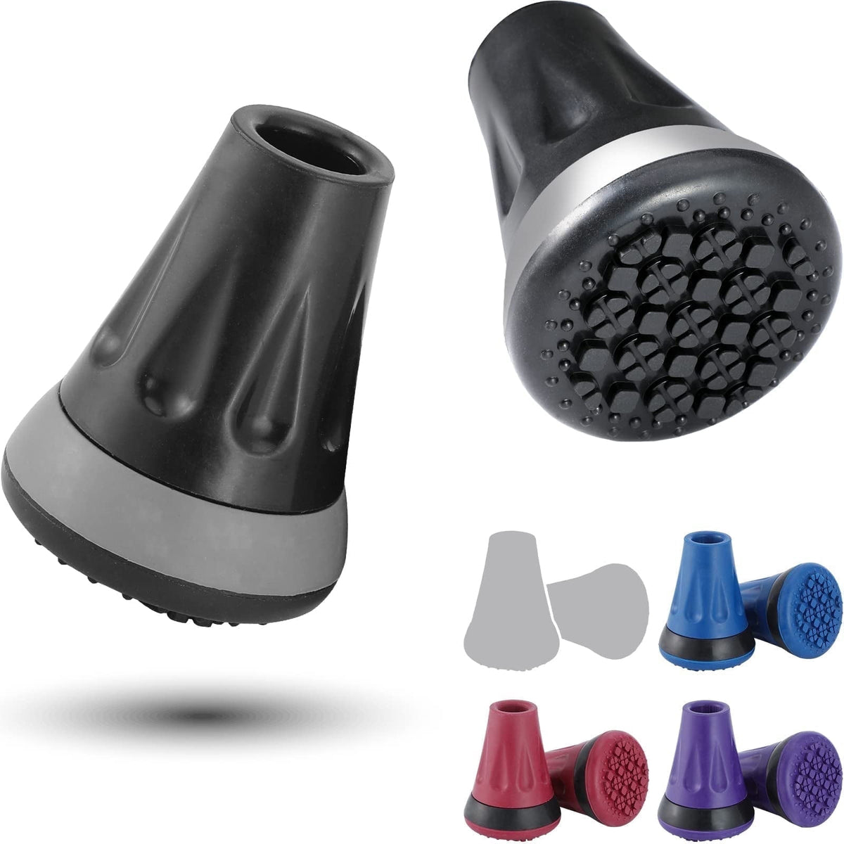Rehand Rubber Swivel Tip for Cane and Crutch, 3/4 Inch All Terrain Replacement Foot Pad, Black, 2PCS
