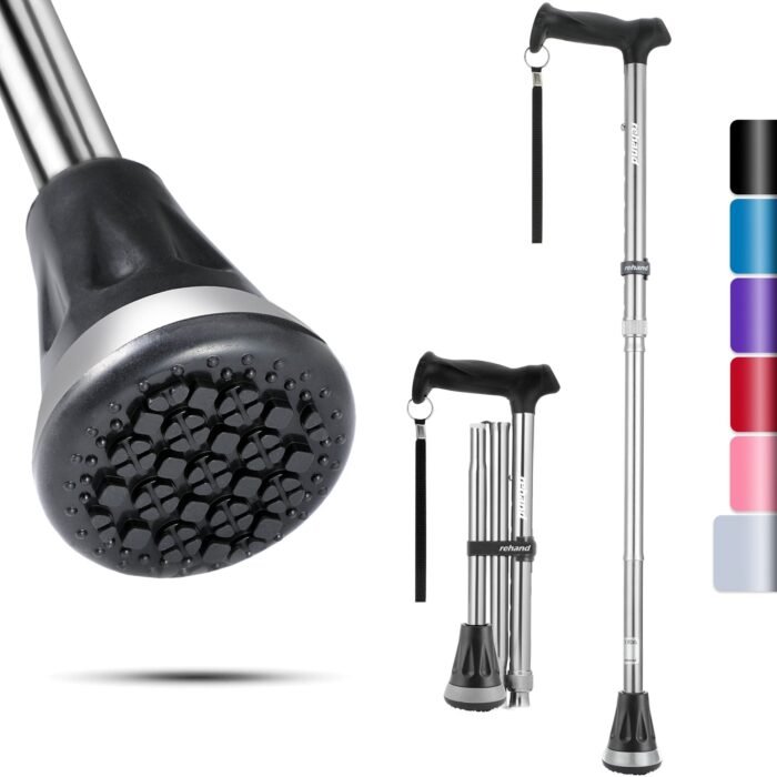 REHAND Foldable Walking Canes,Adjustable Height | Lightweight & Durable | Heavy Duty Walking Cane for Seniors Women & Men,Silver - Image 1
