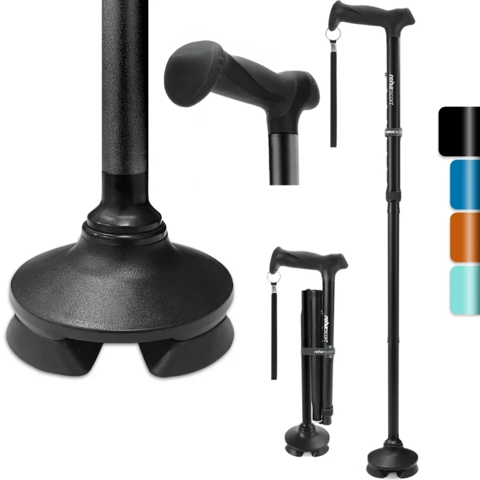Rehaescort Adjustable Folding Walking Cane,Lightweight Heavy Duty Sticks Pivot Tip for Men and Women,Black - Image 1