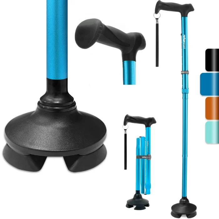 Rehaescort Adjustable Folding Walking Cane,Lightweight Heavy Duty Sticks Pivot Tip for Men and Women,Blue - Image 1
