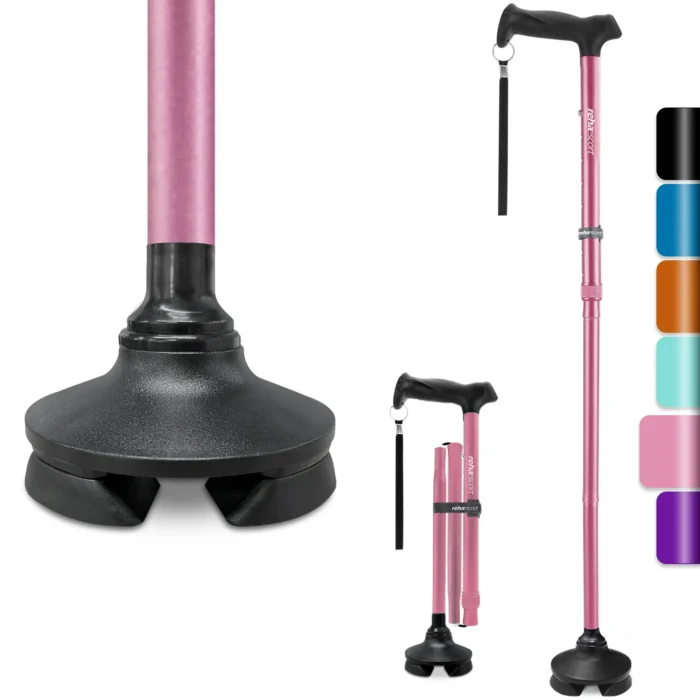 Rehaescort Walking Cane with Travel Bag for Aldult,Adjustable Walking Sticks,Hiking Sticks Lightweight Pivot Tip for Men and Women,Pink - Image 1