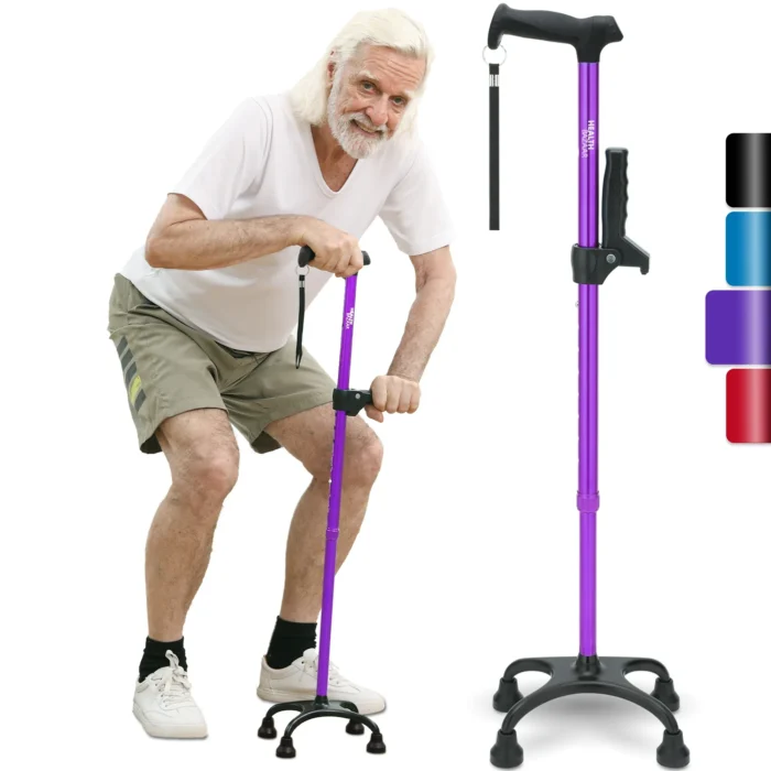 HEALTHBAZAAR Quad Cane Walking Cane for Women & Men for Balance Stability Adjustable Lightweight Walking Stick Purple - Image 1