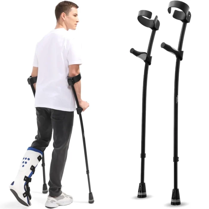 HEALTHBAZAAR Adult Forearm Crutches with Ergonomic Handles,Continuous Height Adjustment,All-Terrain Tip & Non-Slip Base,Magnetic Handle - Image 1