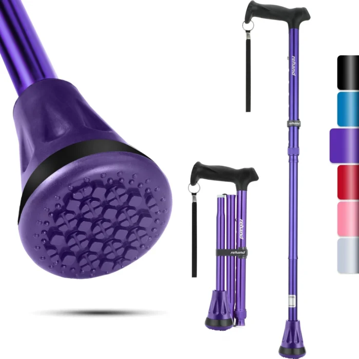REHAND Walking Canes for Women & Men,Foldable Adjustable Collapsible Walking Stick for Seniors,Pivoting,Purple - Image 1