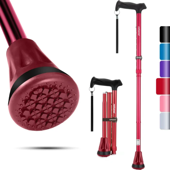 REHAND Foldable Walking Canes,Adjustable Height | Lightweight & Durable | Heavy Duty Walking Cane for Seniors Women & Men,Red - Image 1