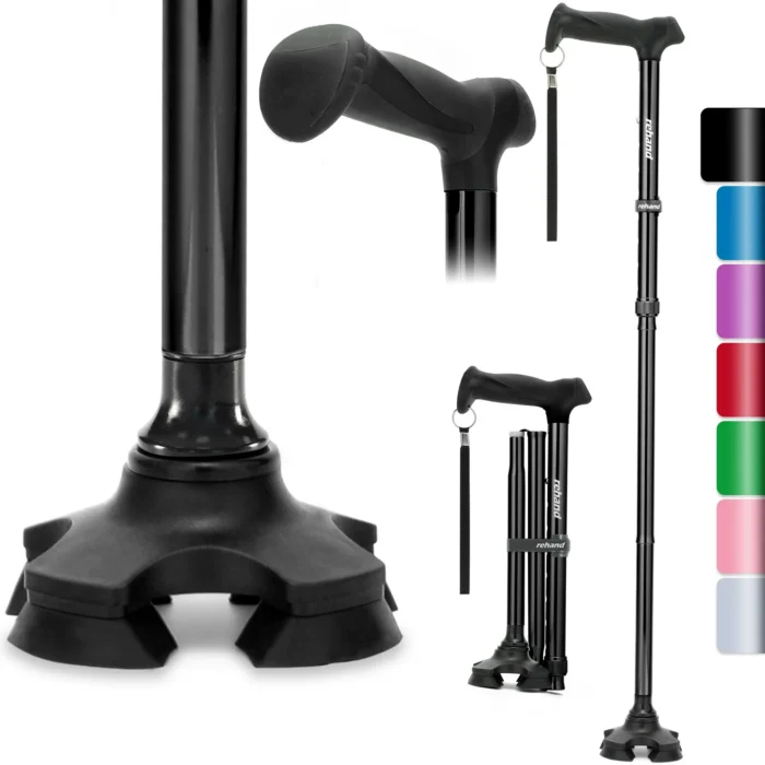 REHAND Adjustable Walking Cane,Lightweight Folding Walking Stick with for Men & Women,Seniors & Adults,Collapsible,Heavy Duty,Black - Image 1
