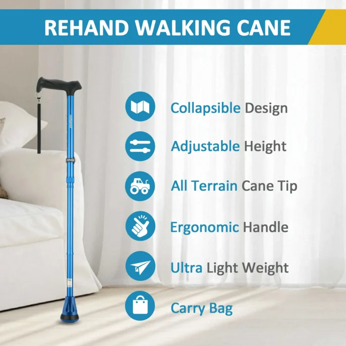 REHAND Walking Canes for Women & Men,Foldable Adjustable Collapsible Walking Stick for Seniors,Pivoting,Blue - Image 2
