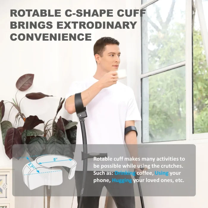 HEALTHBAZAAR Adult Forearm Crutches with Ergonomic Handles,Continuous Height Adjustment,All-Terrain Tip & Non-Slip Base,Magnetic Handle - Image 2