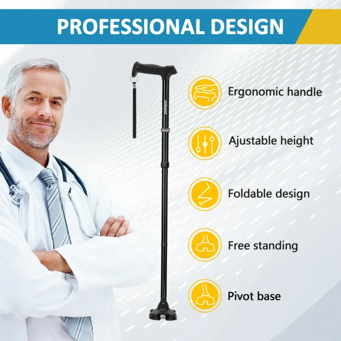 REHAND Adjustable Walking Cane,Lightweight Folding Walking Stick with for Men & Women,Seniors & Adults,Collapsible,Heavy Duty,Black - Image 2