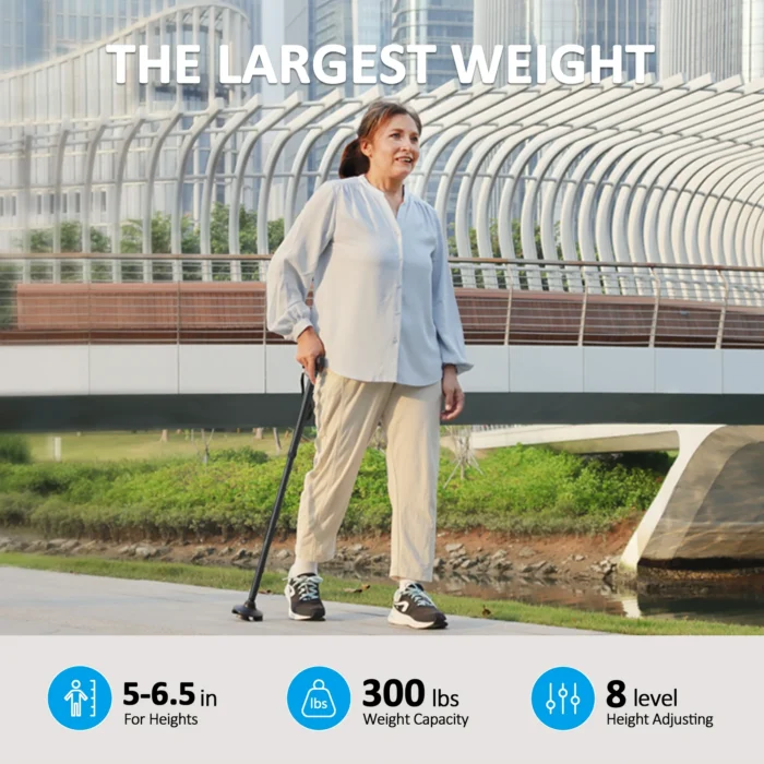 Rehaescort Adjustable Folding Walking Cane,Lightweight Heavy Duty Sticks Pivot Tip for Men and Women,Black - Image 3