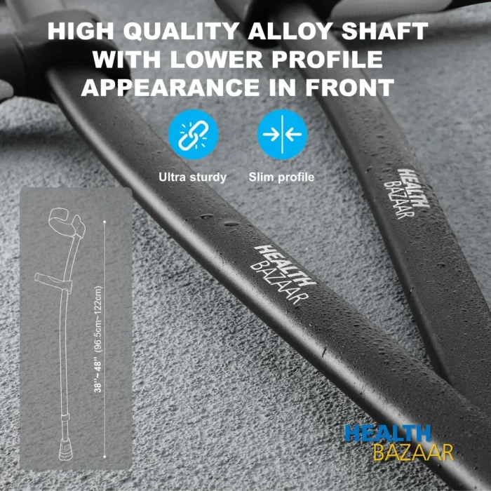 HEALTHBAZAAR Adult Forearm Crutches with Ergonomic Handles,Continuous Height Adjustment,All-Terrain Tip & Non-Slip Base,Magnetic Handle - Image 3