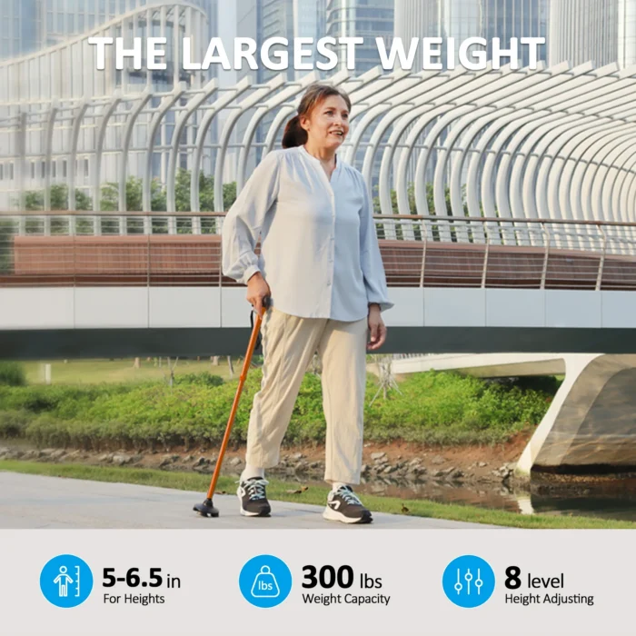 Rehaescort Adjustable Folding Walking Cane,Lightweight Heavy Duty Sticks Pivot Tip for Men and Women,Brown - Image 4