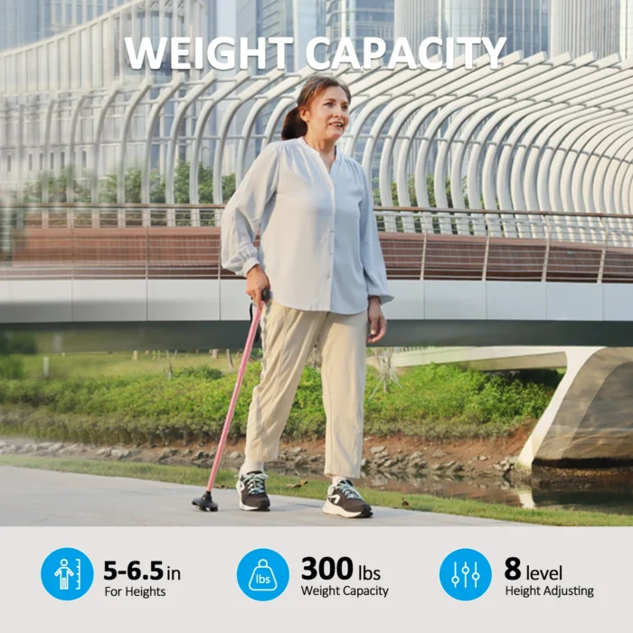 Rehaescort Walking Cane with Travel Bag for Aldult,Adjustable Walking Sticks,Hiking Sticks Lightweight Pivot Tip for Men and Women,Pink - Image 4