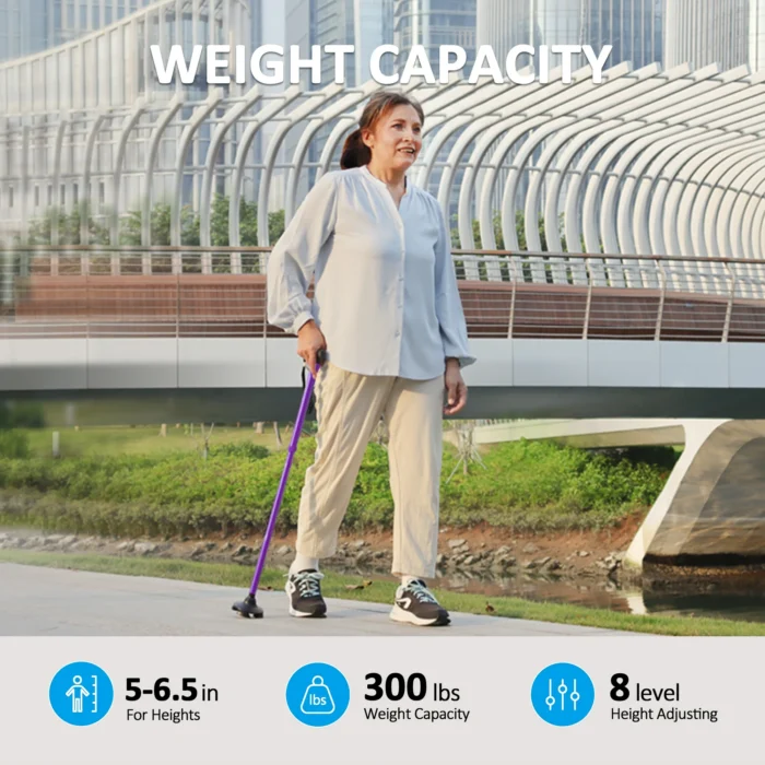 Rehaescort Walking Cane with Travel Bag for Aldult,Adjustable Walking Sticks,Hiking Sticks Lightweight Pivot Tip for Men and Women,Purple - Image 4