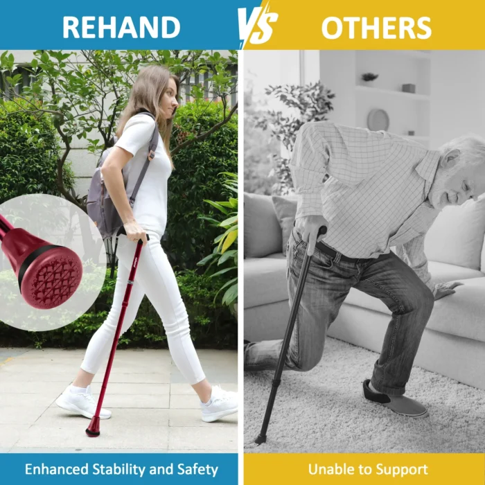 REHAND Foldable Walking Canes,Adjustable Height | Lightweight & Durable | Heavy Duty Walking Cane for Seniors Women & Men,Red - Image 4