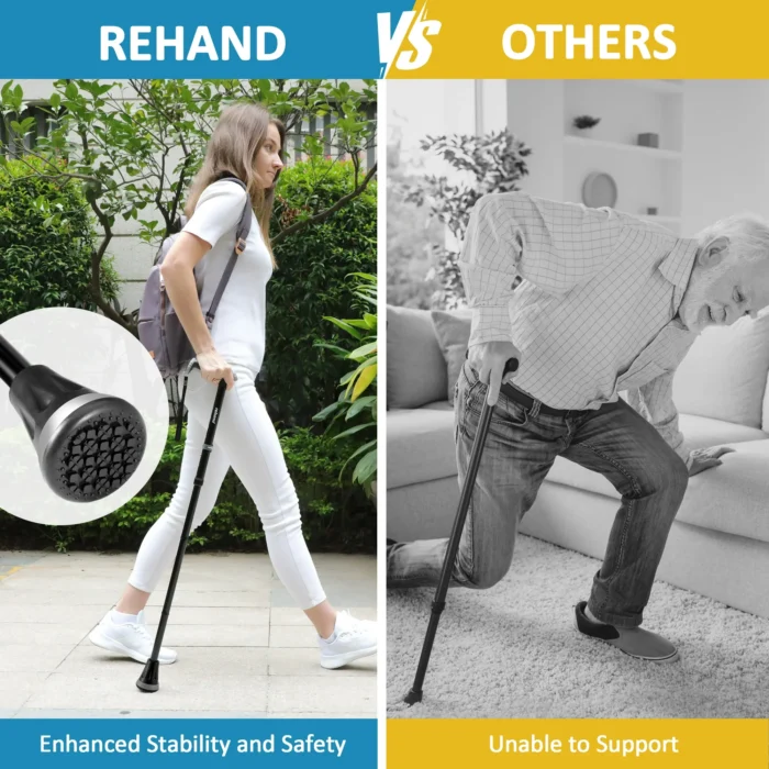 REHAND Adjustable Foldable Walking Cane for Seniors - Lightweight Heavy Duty Canes with Non-Slip Grip, Collapsible Design (Black) - Image 5
